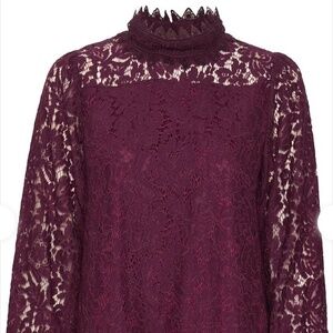 Cream CRPuna Lace blouse Burgundy lined current style size 44